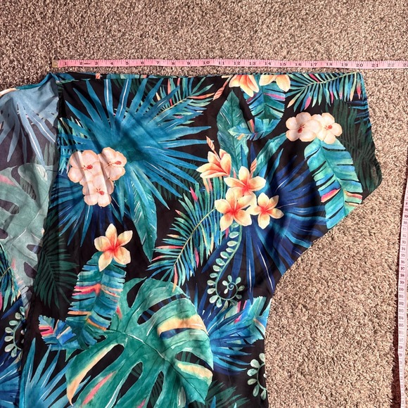 Unbranded Tropical Kimono Women One Size Blue Floral Leaf Sheer Beach Coverup - Picture 10 of 10